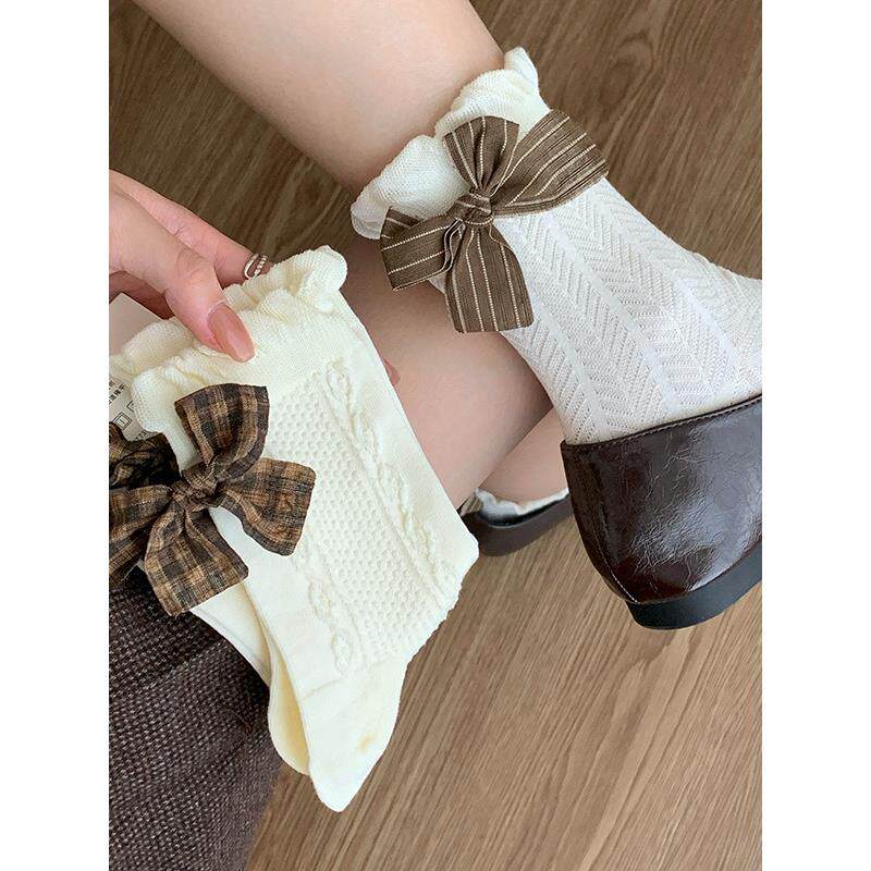 芭蕾风袜子女后跟蝴蝶结甜美日系jk中筒袜无骨长袜配小皮鞋堆堆袜