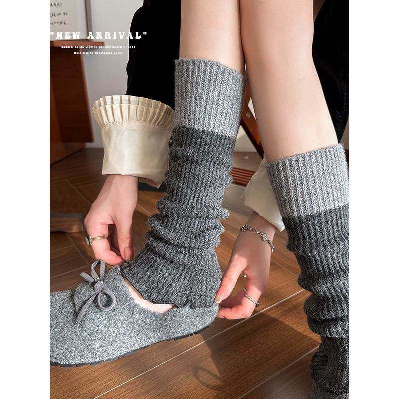 拼色堆堆袜套女搭配小皮鞋y2k中筒袜灰色腿套jk拼接小腿袜秋冬季