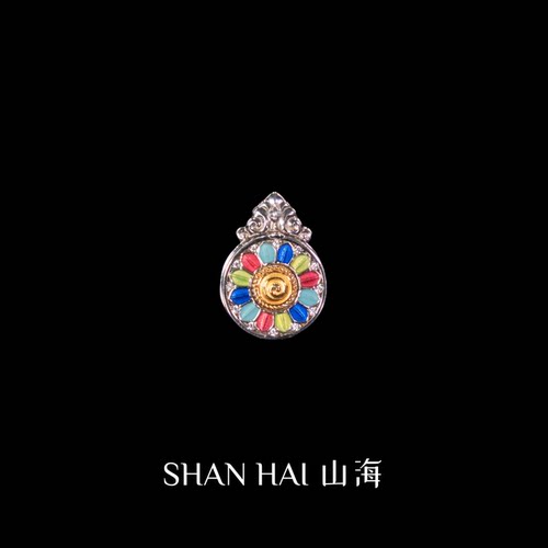 八大守护花开见佛珐琅嘎乌盒吊坠