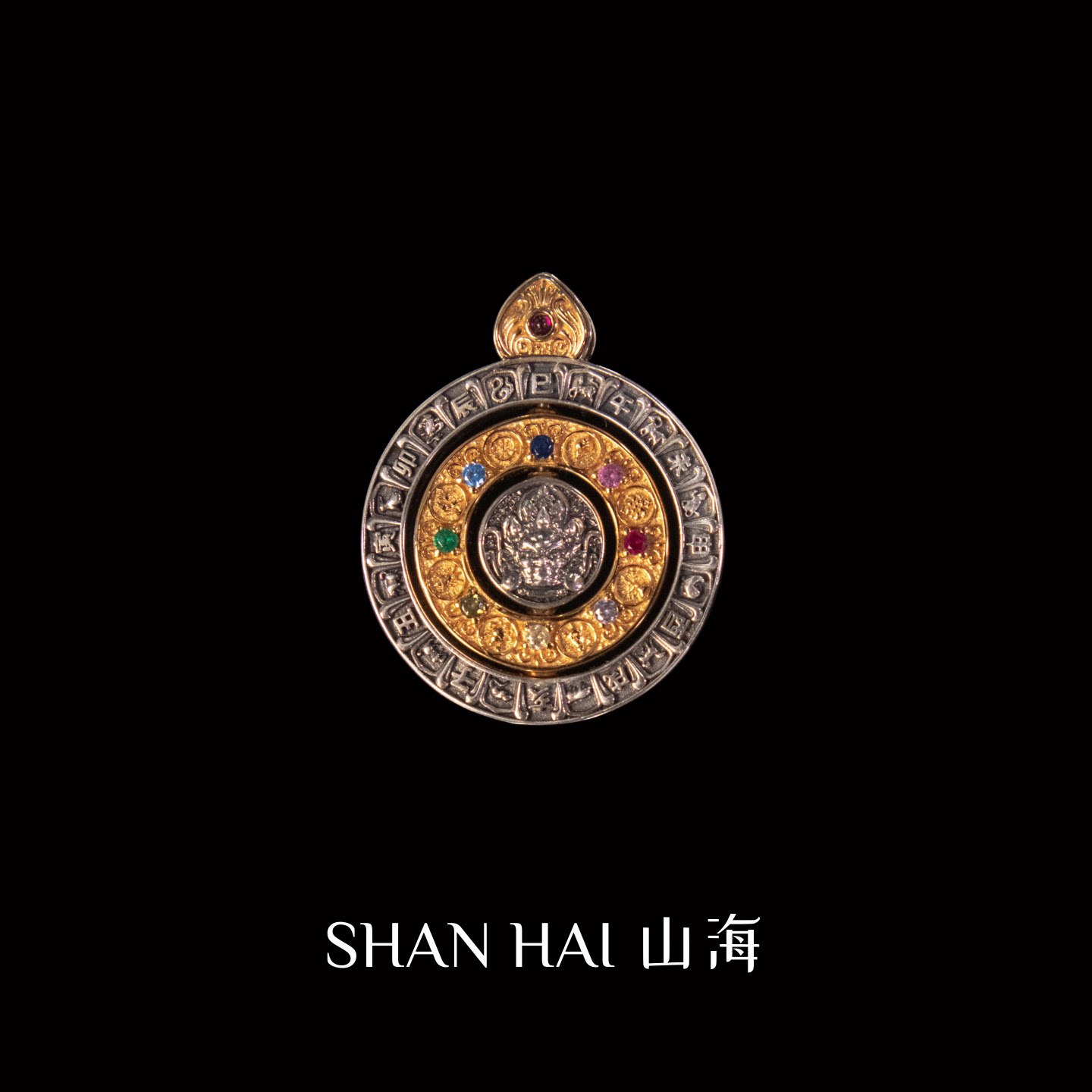黄财神吊坠纯银镶钻复古做旧八宝转盘项链男女款护身符原创手工