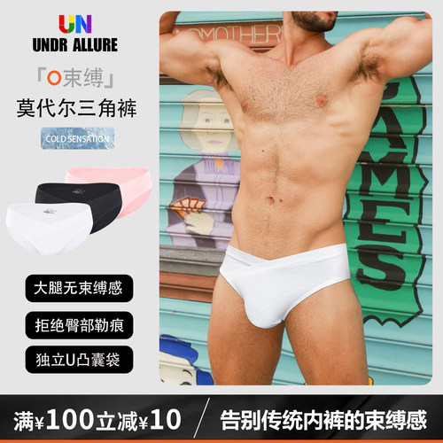 2条装莫代尔V腰三角裤性感激凸潮