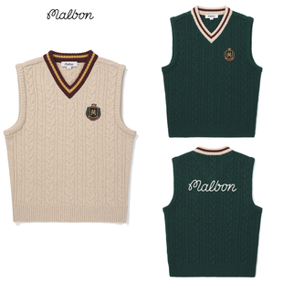 25秋冬新款 女运动保暖轻薄百搭V领针织背心 韩国malbon高尔夫服装