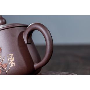 宜兴紫砂杯壶原矿紫泥手工贴梅花带盖泡茶家用水杯子非陶瓷办公杯