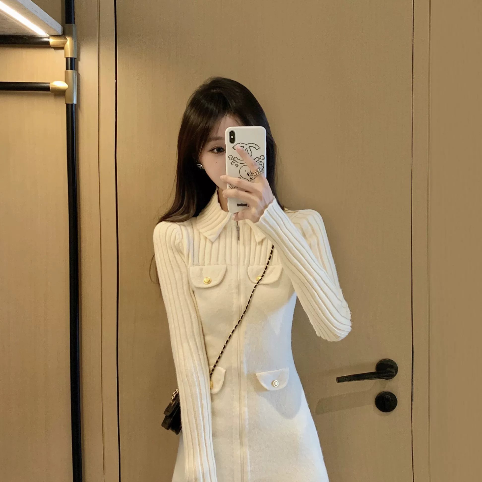 韩国气质名媛港式温柔淑女小香风针织毛衣连衣裙小个子内搭打底裙