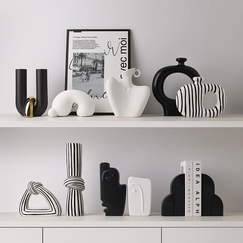 贝汉美现代高级感艺术软装饰品陶瓷摆件轻奢样板间客厅电视柜摆设