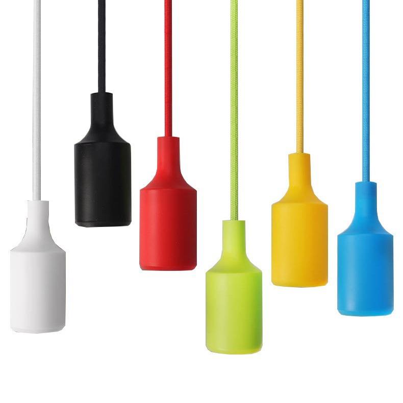 彩色硅胶吊灯灯头吊线悬挂式灯头led灯泡E27螺口带线吊灯灯座