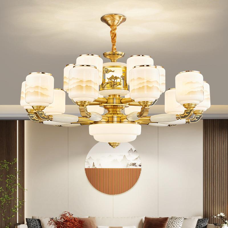 全铜吊灯客厅翻砂铜头别墅大厅自建房复式楼大气家用高档灯具主灯