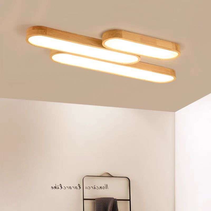 led餐厅长条过道吸顶灯日式实木卧室走廊阳台玄关衣帽间原木灯具