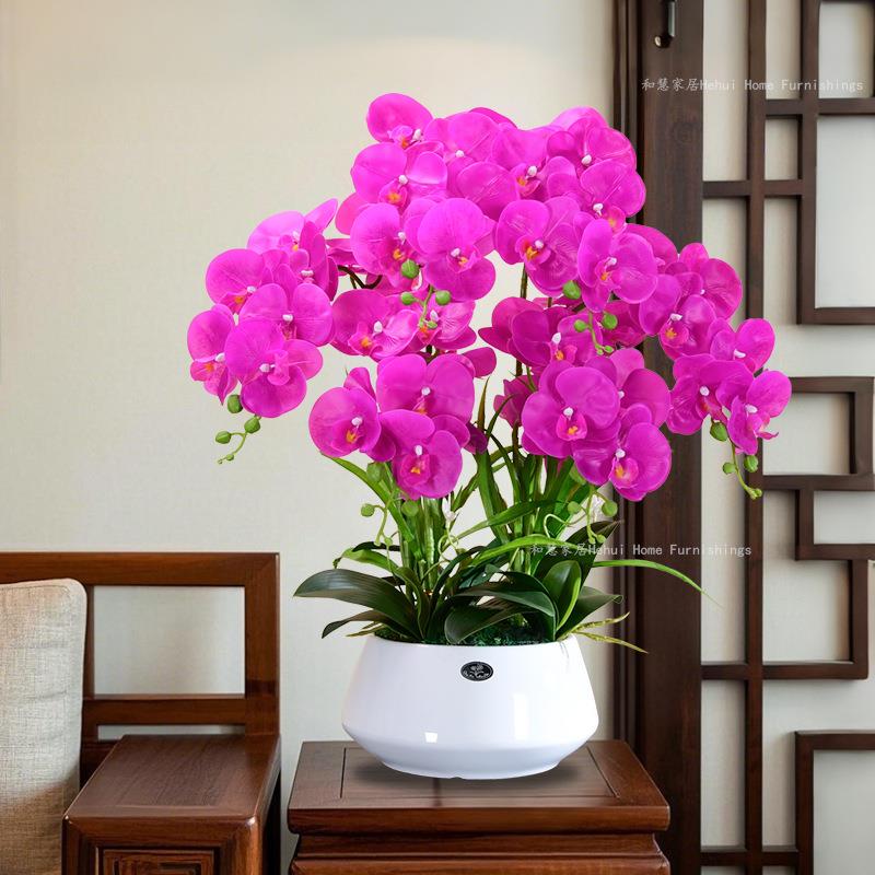 高档大盆手感蝴蝶兰仿真花客厅电视柜假花盆栽装饰品绢花摆件