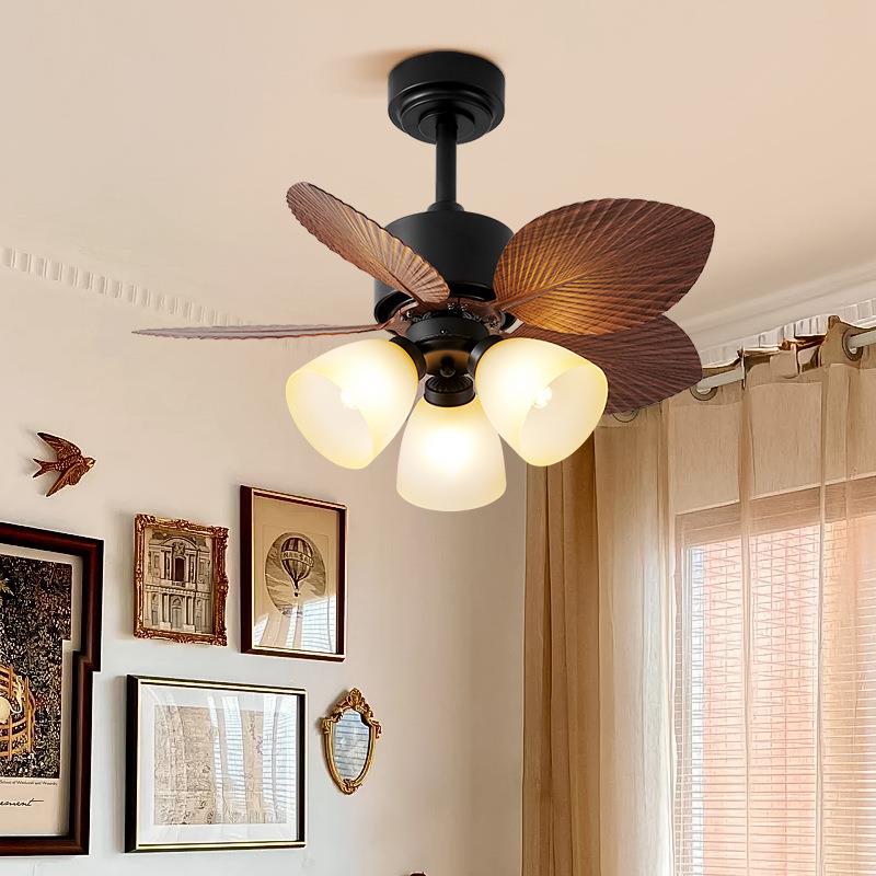 卧室风扇灯2025新款ABS芭蕉叶扇叶简约客厅餐厅复古房间吊扇灯