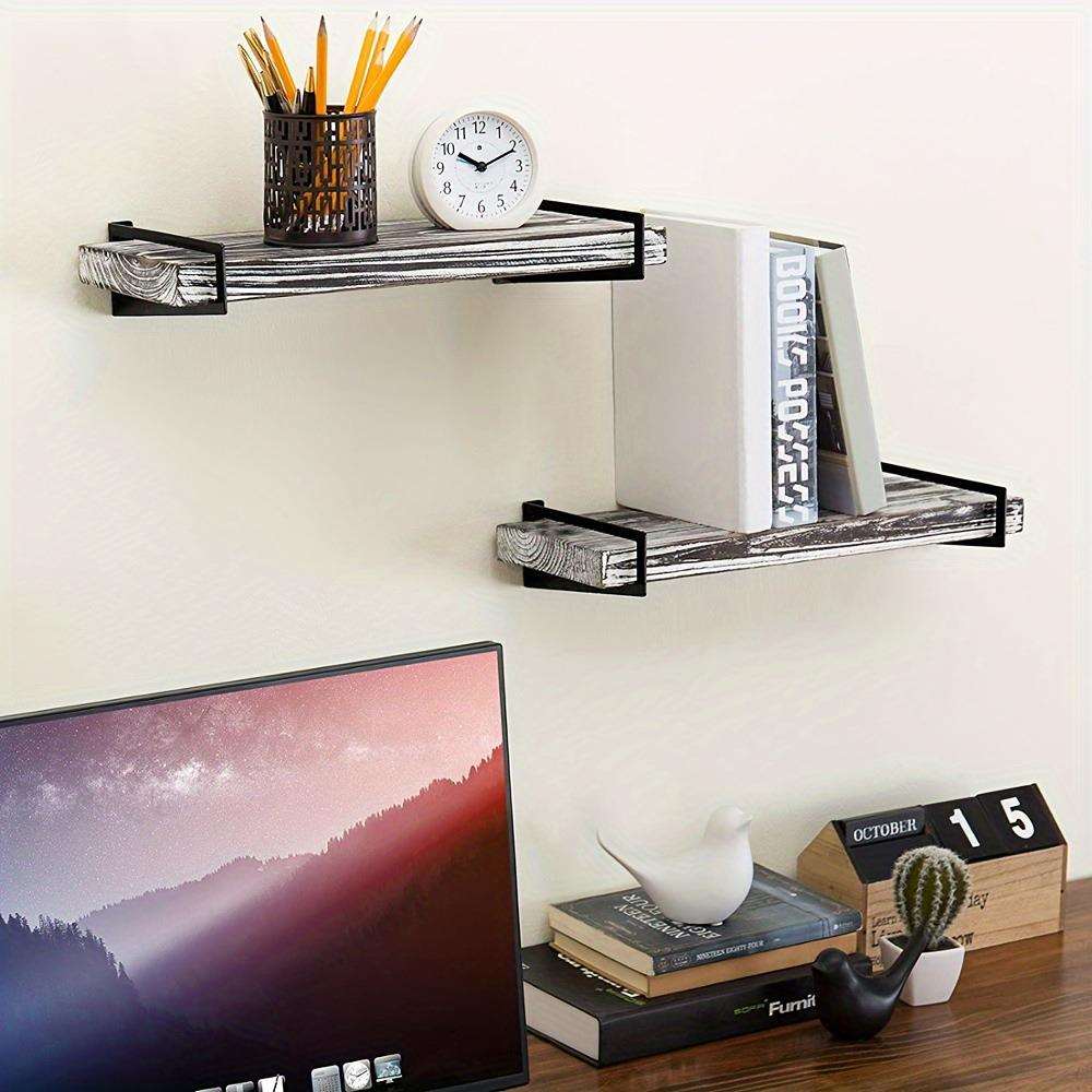 2PCS美式两层简约实木壁挂置物架客厅卧室创意家居一字隔板墙壁储