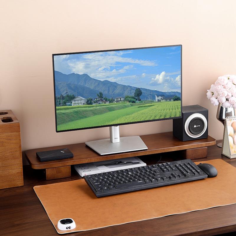 显示器架黑胡桃色实木台式电脑桌面垫高收纳架置物架桌搭好物