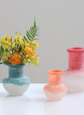 美式复古风手工不规则卷口渐变磨砂花瓶客厅餐桌电视柜家居品