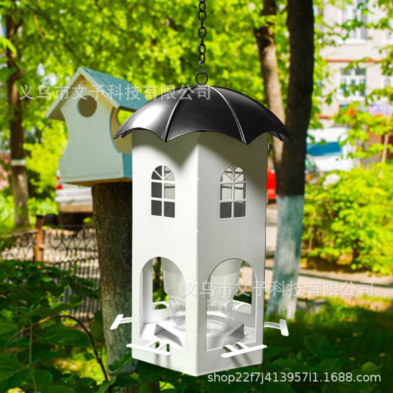 跨境新款户外悬挂式城堡喂鸟器欧美风格镂空风灯小房子庭院装饰