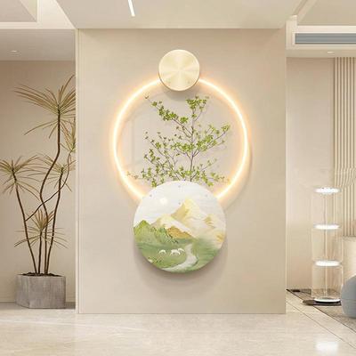 现代轻奢玄关装饰画入户led壁灯山水画日照金山客厅走廊尽头挂画