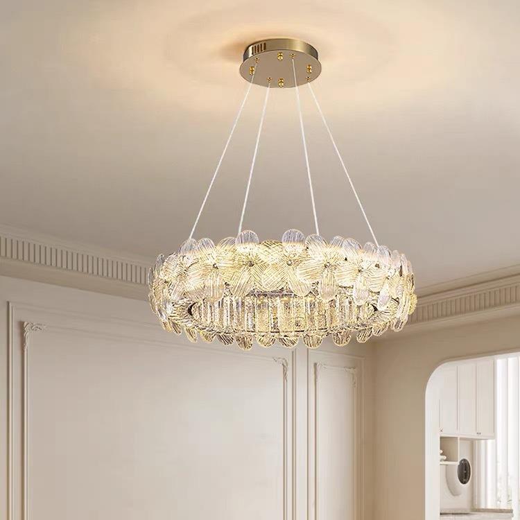 法式轻奢客厅吊灯水晶灯现代圆形餐厅灯设计师创意花朵卧室主灯具