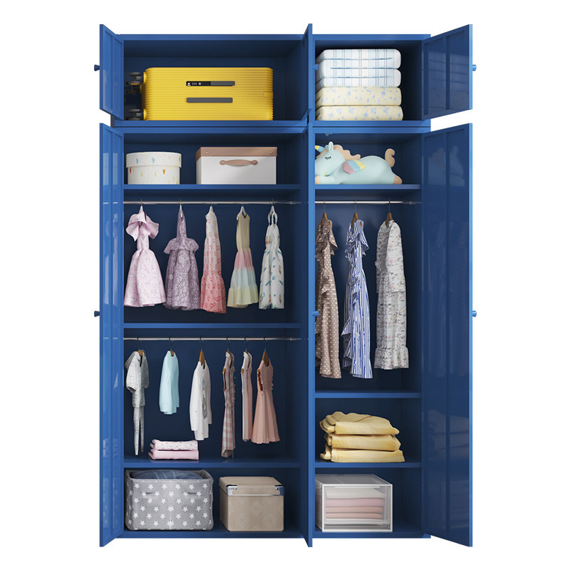 热销衣柜顶柜组合两门家用卧室简约现代铁皮储物柜出租房用儿童收