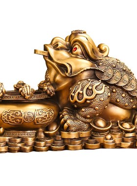 热销黄铜聚宝盆金蟾摆件三足蟾蜍家居客厅酒柜办公室金蝉店铺招财