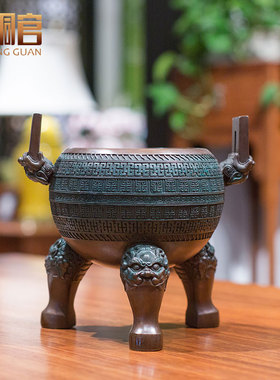 热销大号青铜器铜鼎摆件 仿古办公室开业礼品 家居客厅酒柜装饰品