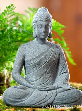 禅定佛像摆件鱼缸吸水石头假山盆景流水人物微景观装饰造景小摆件