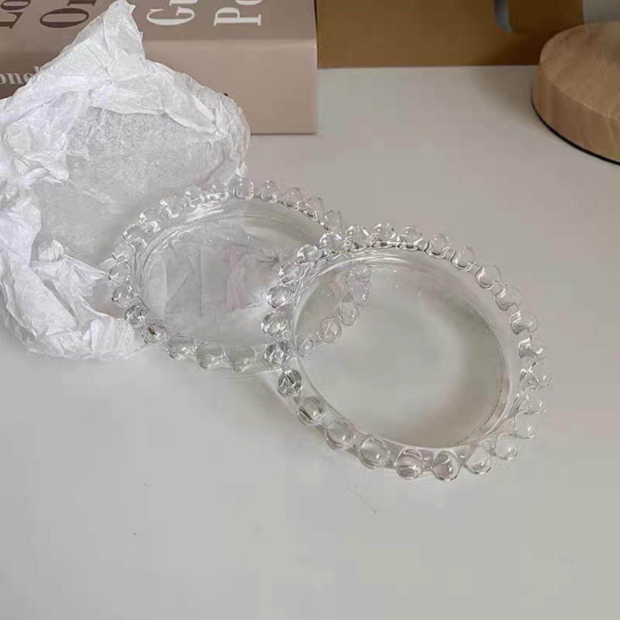 玻璃蜡烛透明珍珠盘台香薰蜡烛盘玻璃托盘 茶蜡烛台杆蜡蜡台 碟子