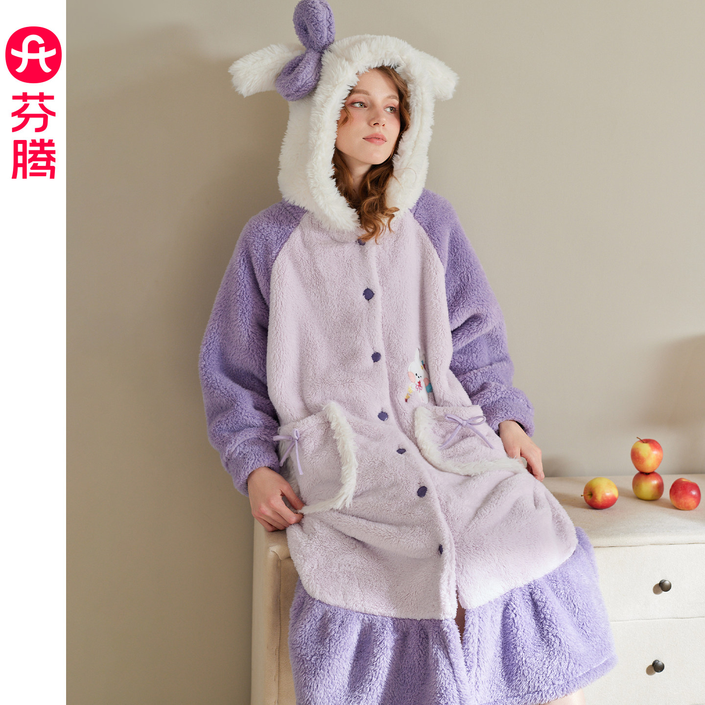 芬腾女士珊瑚绒睡袍秋冬布朗熊连帽睡衣裙可爱休闲加厚加绒家居服,女士内衣/男士内衣/家居服,睡袍/浴袍,淘宝优惠券,粉丝福利购,淘宝优惠卷