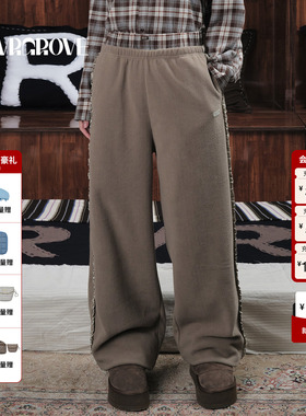 GROVE官方旗舰店 2025WT冬季新款时尚摇粒绒长裤花边GCW5PT09