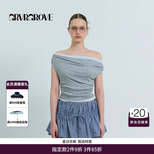 GRVR GROVE官方旗舰店26SS春夏不规则露肩修身短袖T恤 GS26TSC07