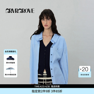 GROVE官方旗舰店SS春夏款女士条纹长袖衬衫GS5SH07M