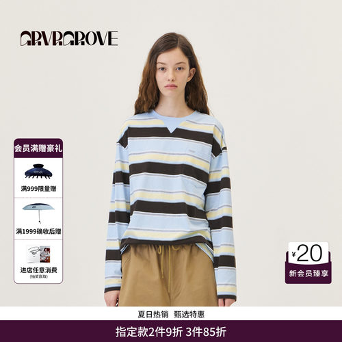 GRVR GROVE官方旗舰店2026PS春季长袖T恤撞色条纹女 GP26TSC20