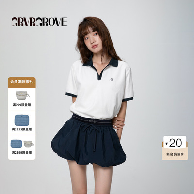 GROVE官方旗舰店春夏款女撞色毛巾布短袖polo衫t恤GCM5TS03