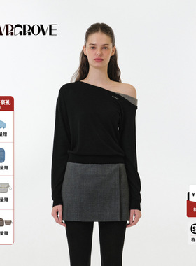 【博主同款】GROVE2025FW秋季款长袖斜肩套头针织衫女 GF5KN04C