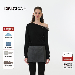 【博主同款】GROVE2025FW秋季款长袖斜肩套头针织衫女 GF5KN04C