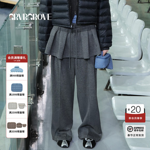 GROVE官方旗舰店 2025WT冬季款针织长裤运动休闲宽松女GCW5PT01