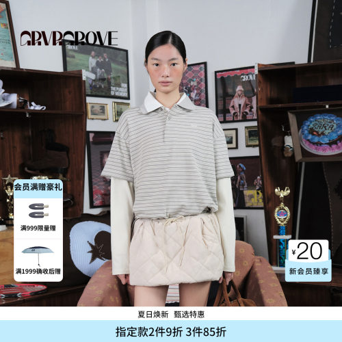 【博主同款】GROVE WT冬季款假两件长袖T恤条纹女GCW5TS05