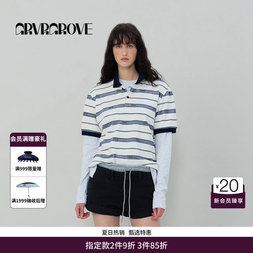 【博主同款】GRVR GROVE官方旗舰店条纹短袖polo衫t恤GR5TS03C
