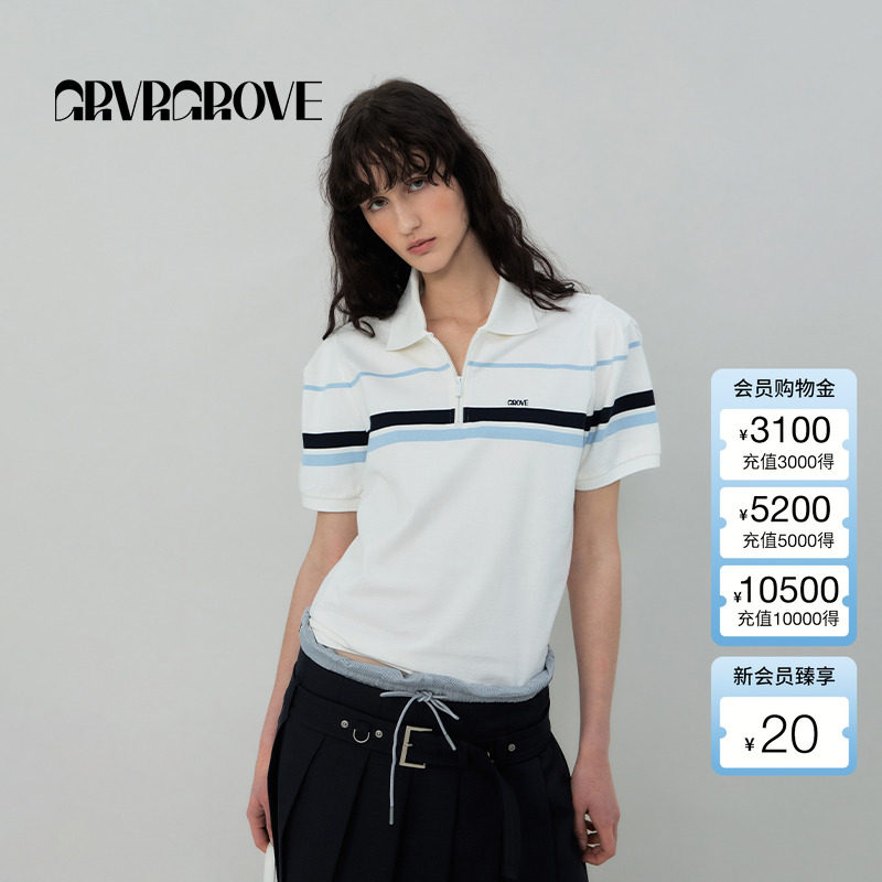 【博主同款】GROVE2025春夏新款女士条纹短袖POLO衫t恤GR5TS02C