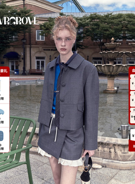 GROVE官方旗舰店 2025FW秋季新款翻领外套韩式西装纽扣 GF5JK01M