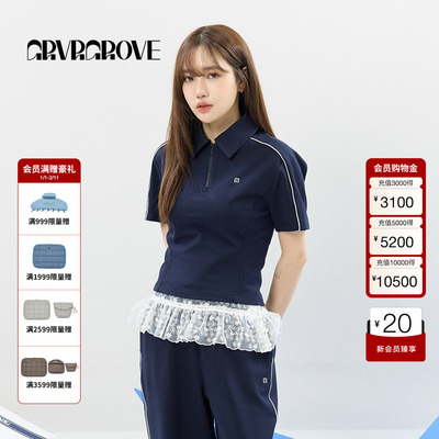 GROVE官方旗舰店2025SS春夏新款女士半拉链短袖POLO衫t恤GCM5TS02