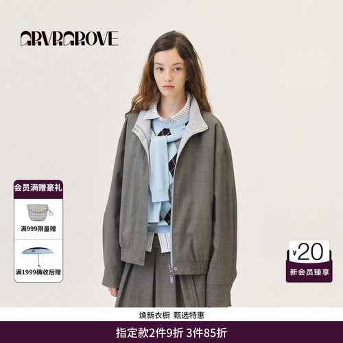 GRVR GROVE官方旗舰店2026PS春季双面穿小立领夹克外套 GP26JPC07