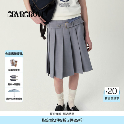 GROVE官方旗舰店女SS春夏款百褶腰盼梭织短裙 GS5SK09M