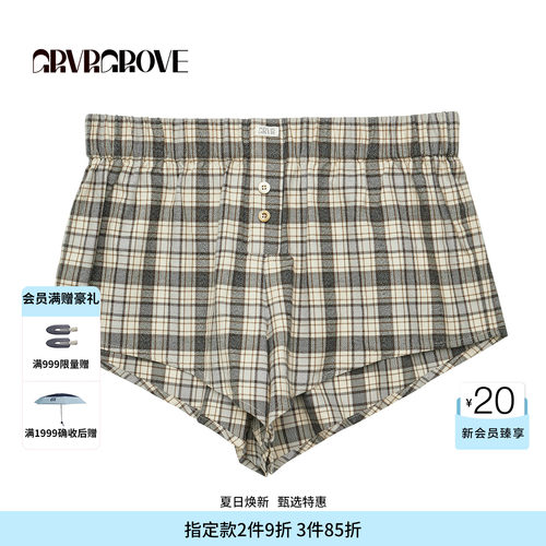 GROVE官方旗舰店 FW秋季款韩系格纹梭织短裤下装女 GCW5PT04