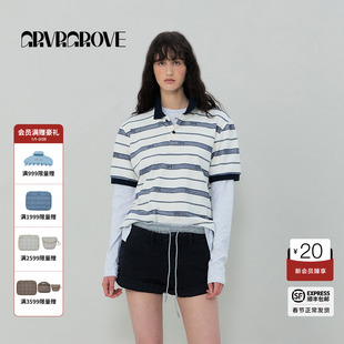 【博主同款】GROVE2025SS春夏款女士条纹短袖polo衫t恤GR5TS03C