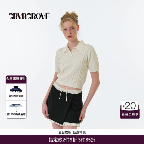 GRVR GROVE官方旗舰店 FW秋季款翻领短袖针织衫女款 GF5KN03C