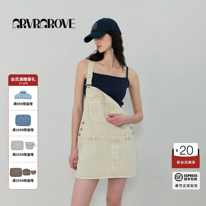 GROVE官方旗舰店2025SS春夏款女士背带短裙GS5DB17