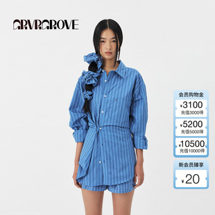 韩系衬衫 女士条纹长袖 GS5SH01M 新款 GROVE官方旗舰店2025PS春季