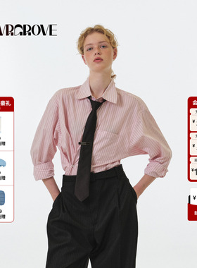 【博主同款】GROVE 2025FW秋季新款条纹长袖衬衫女款 GF5SH03M
