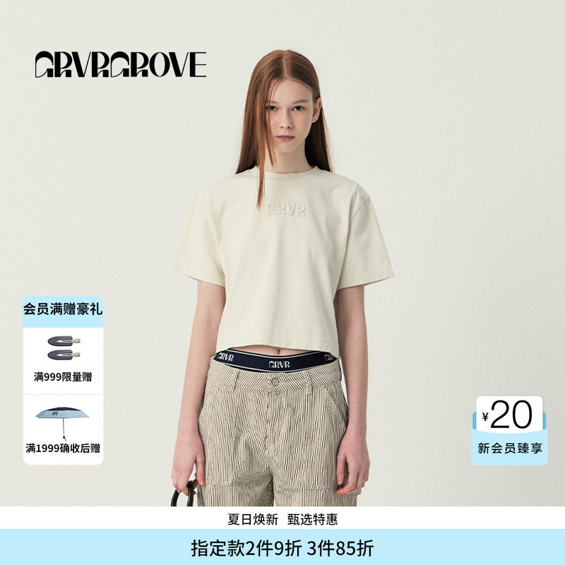 GROVE官方旗舰店SS春夏款女士圆领短袖t恤GR5TS05C
