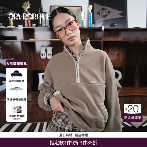 GRVR GROVE官方旗舰店 WT冬季款摇粒绒长袖卫衣女上衣GCW5SW01