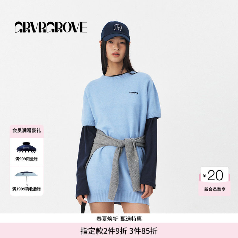 GROVE官方旗舰店明星同款PS春季款短袖针织连衣裙GS5KN0
